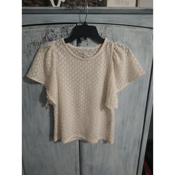 Madewell Crotchet Flutter Sleeve  Top Xs Cream Boho Cottage Core Feminine - Picture 1 of 9